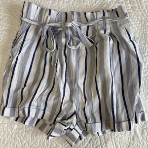 Navy & white striped linen shorts
